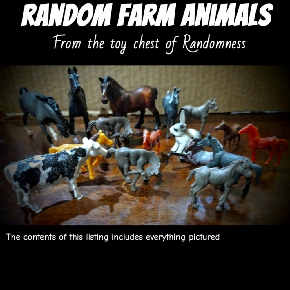 Toys Of Random Farm Animals From Random Sources - Horses Cow Rabbit